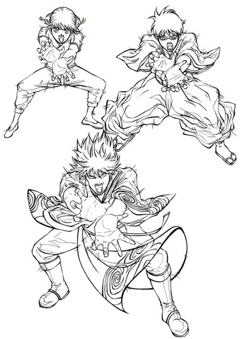 Kagura, Shimura Shinpachi And Sakata Gintoki (Kintoki Xd) Coloring Page